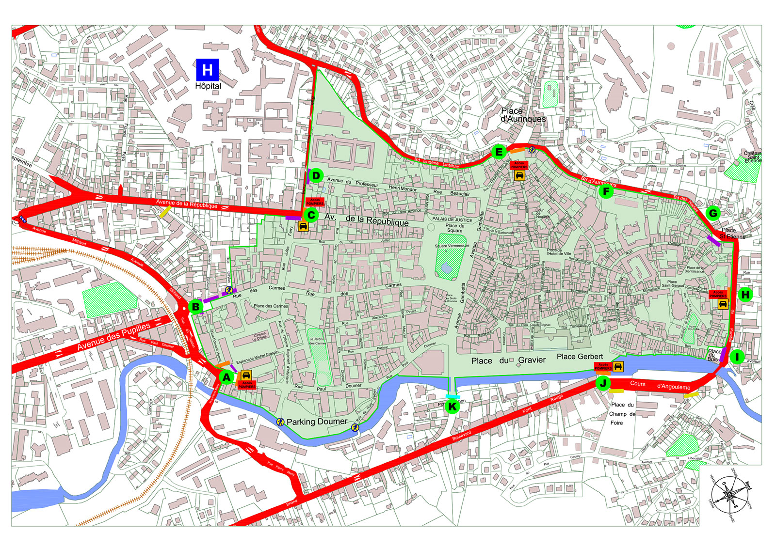 plan des accès au centre ville