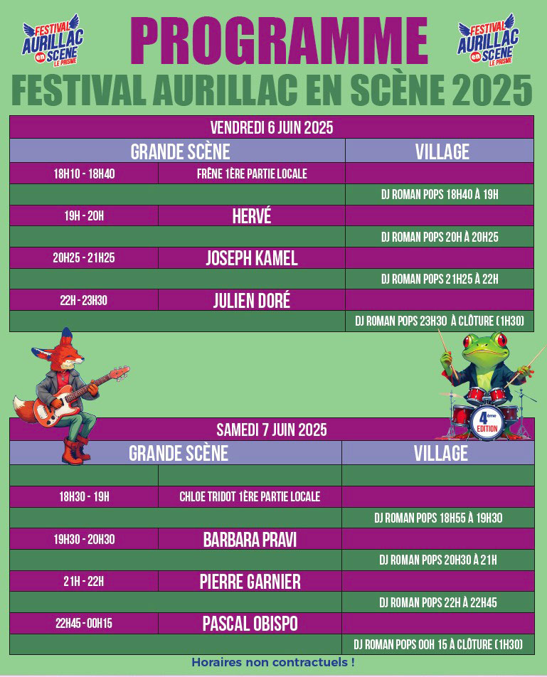 horaires festival