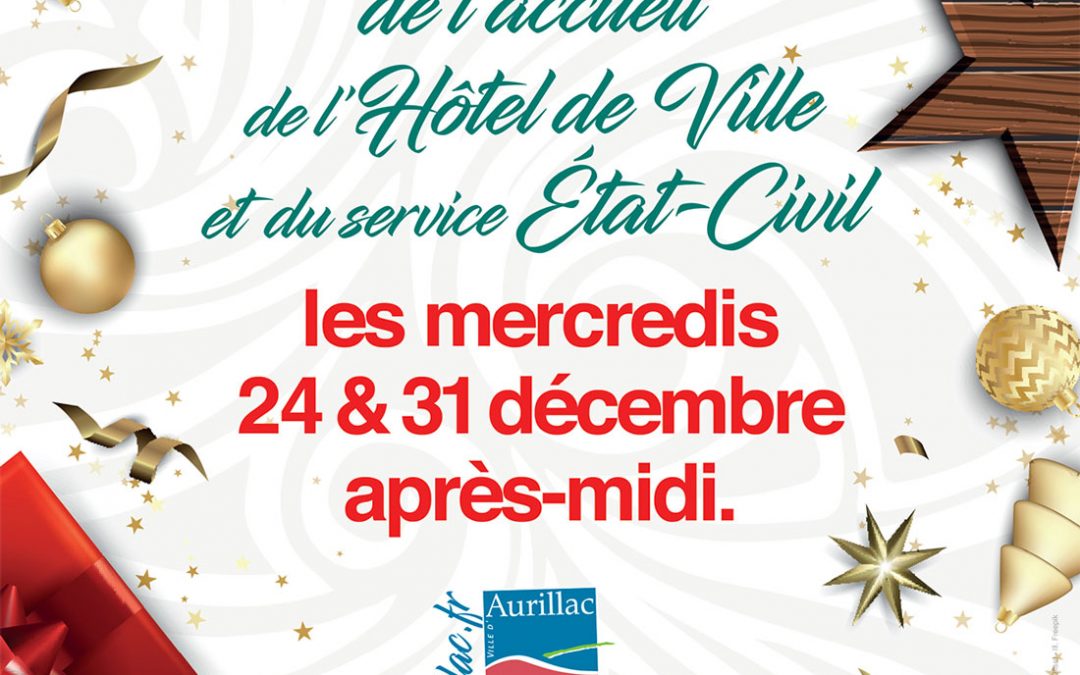 Fermeture de l’accueil et du service état-civil les mercredis 24 et 31 décembre 2025